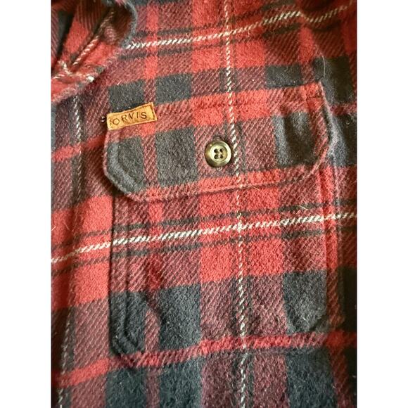 Orvis Shirt Mens Medium Red Blue Plaid Flannel Fleece Lined Heavyweight Pockets - Picture 4 of 9